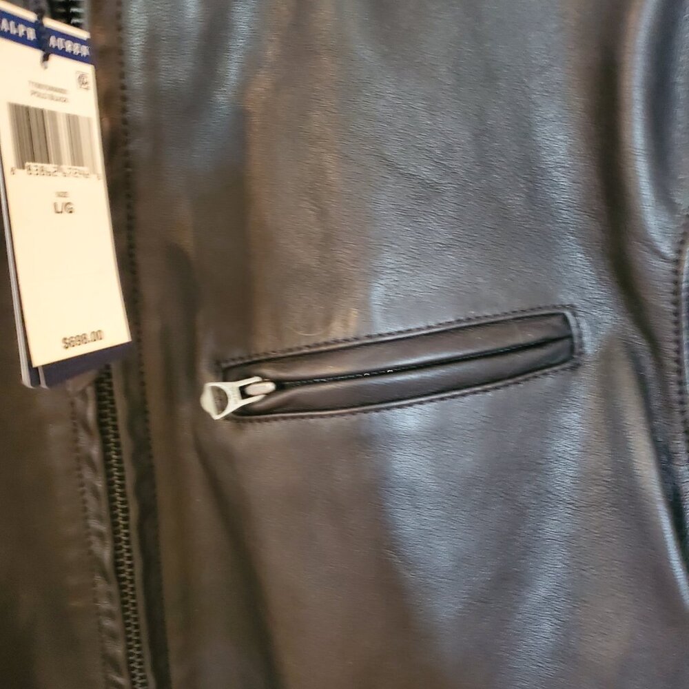 NWT Polo Ralph Lauren Men's Cafe Racer sheepskin leather jacket Polo Black Sz L - Picture 4 of 16